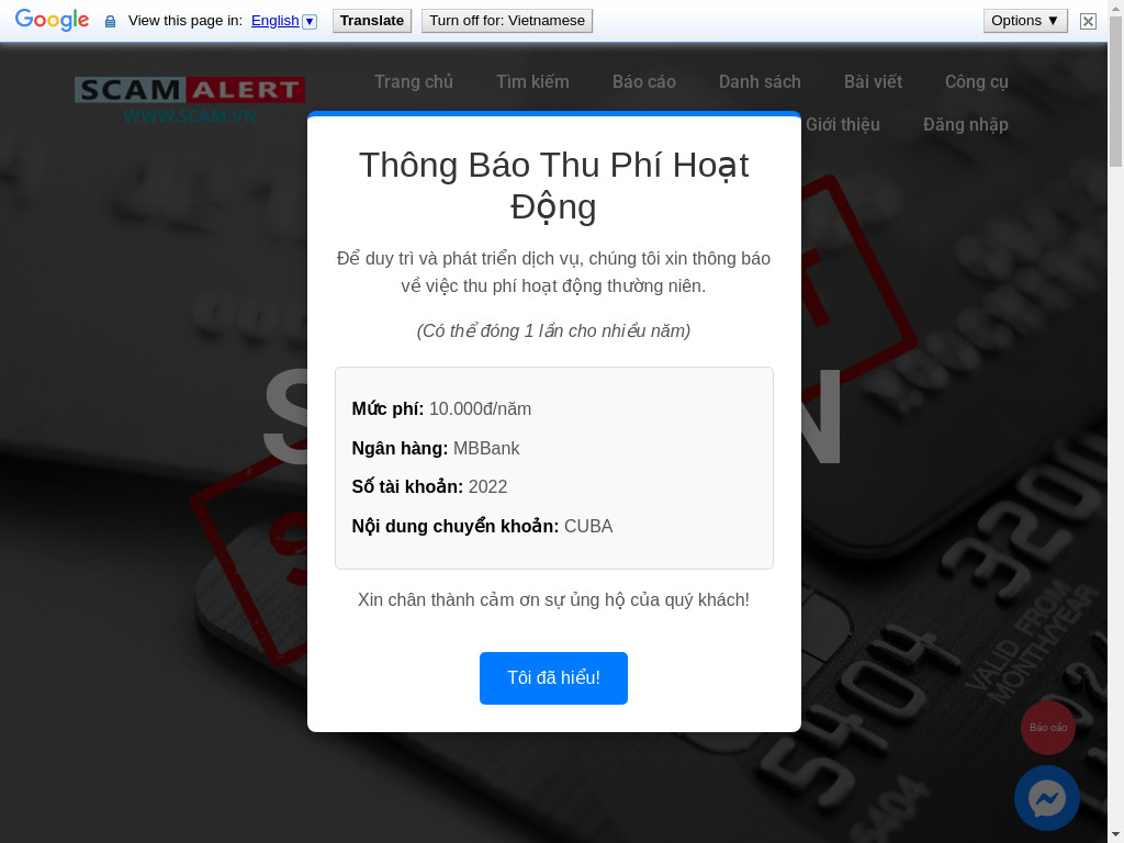 Screenshot of Scam.vn website