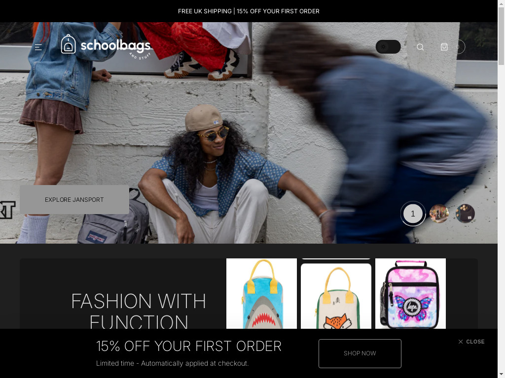 Screenshot of Schoolbagsandstuff.com website