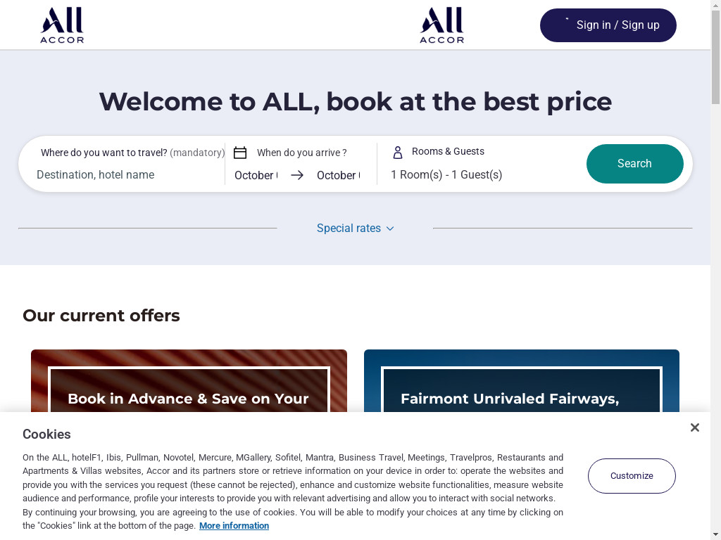 Screenshot of Secure.accor.com website