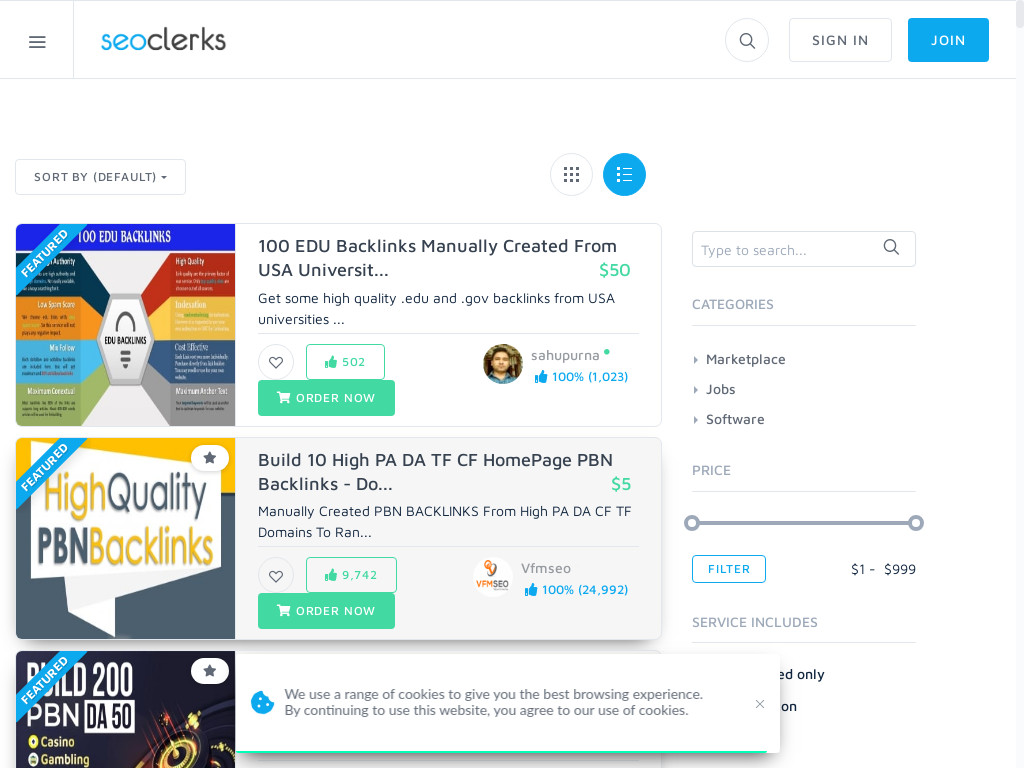 Screenshot of Seoclerks.com website
