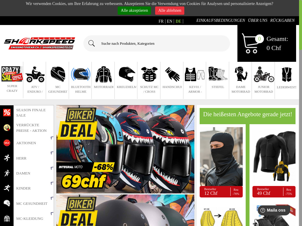 Screenshot of Sharkspeedmoto.ch website