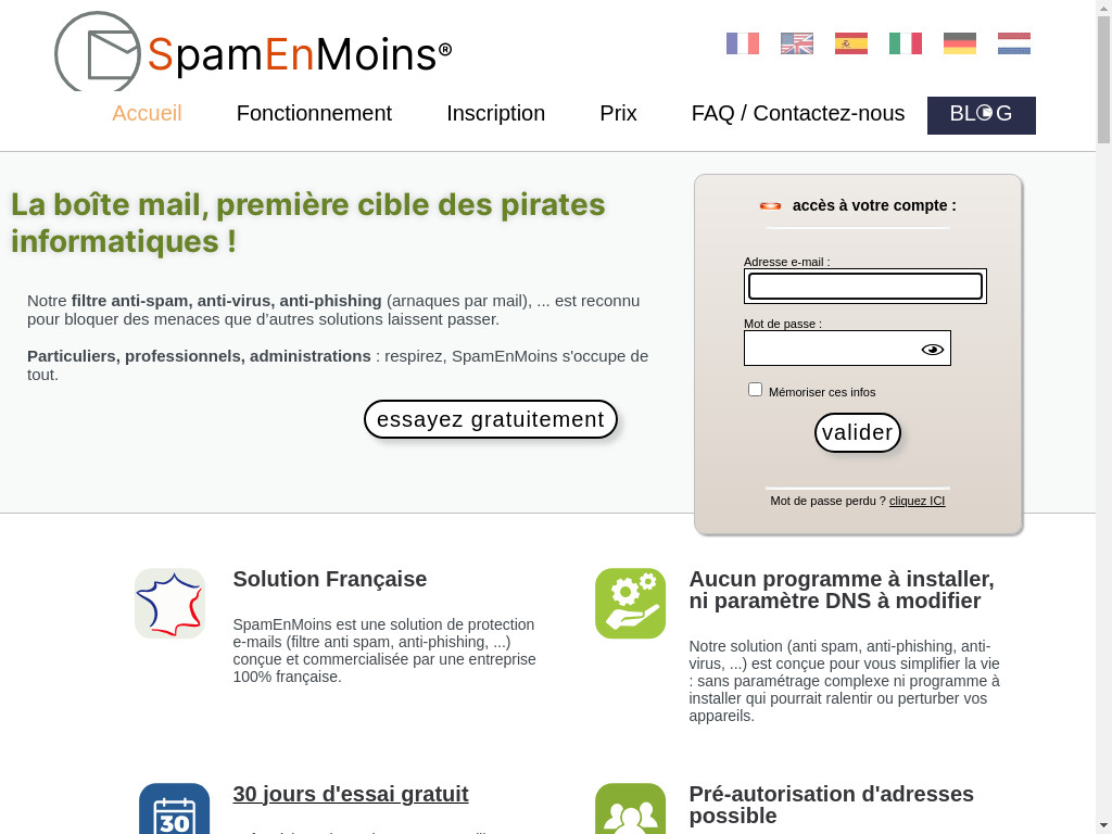 Screenshot of Spamenmoins.com website