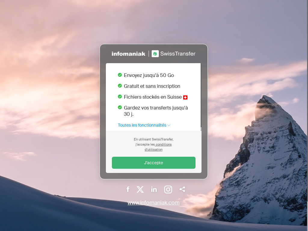 Screenshot of Swisstransfer.com website