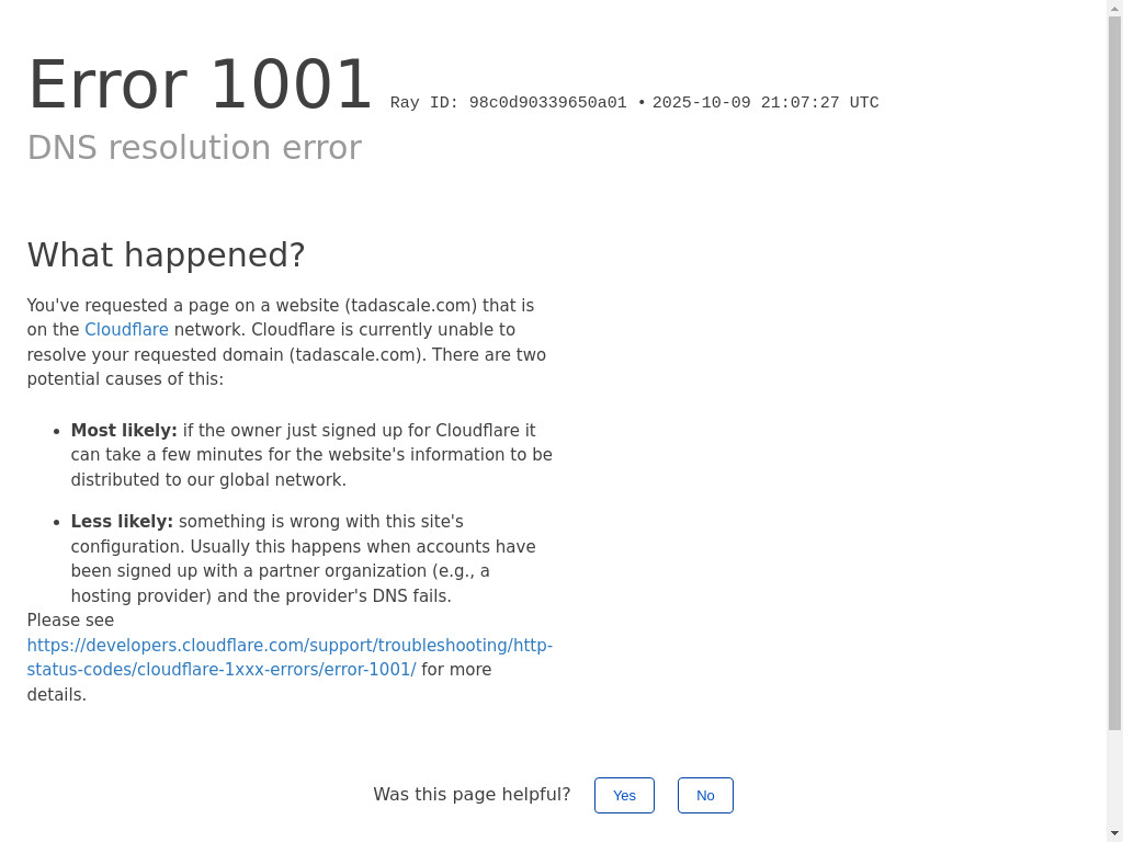 Screenshot of Tadascale.com website