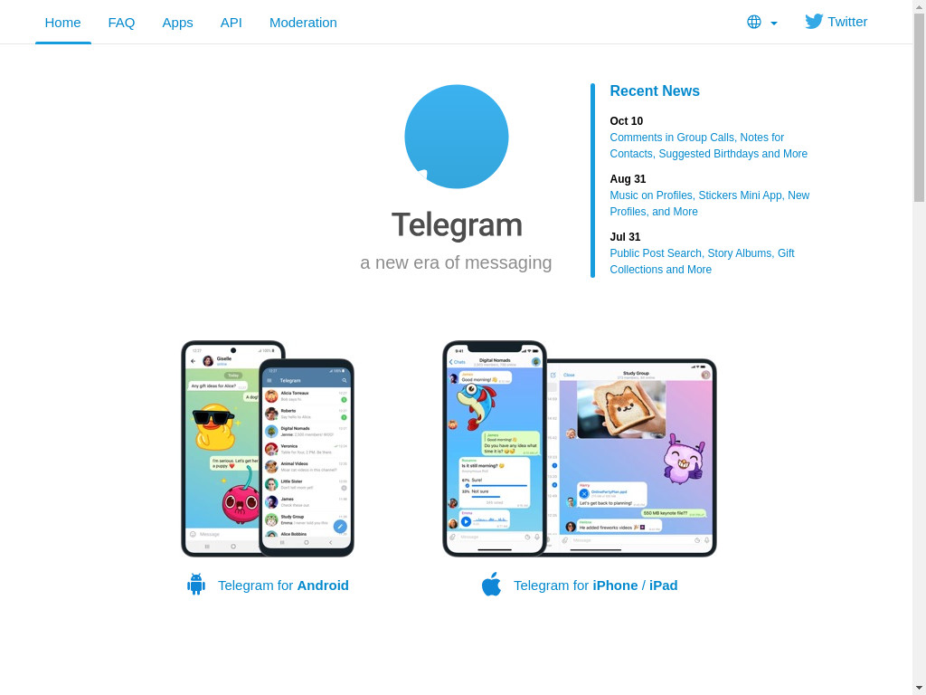Screenshot of Telegram.org website