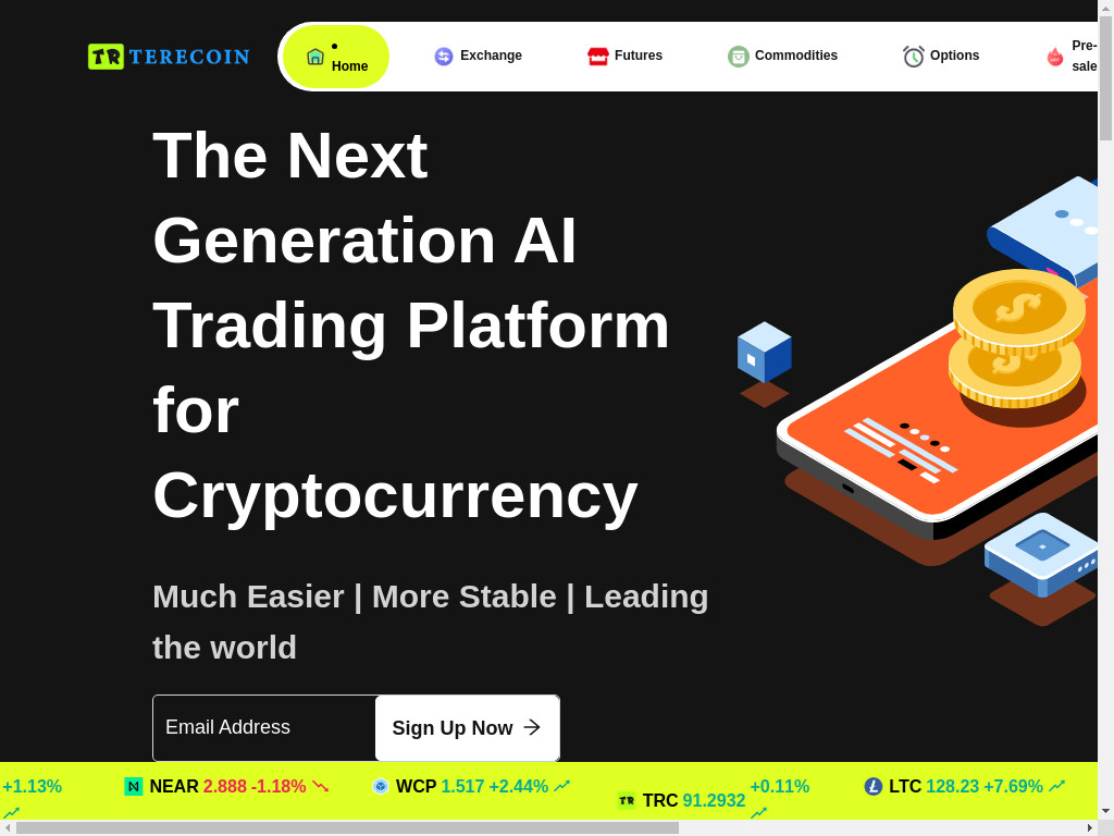 Screenshot of Terecoin.com website