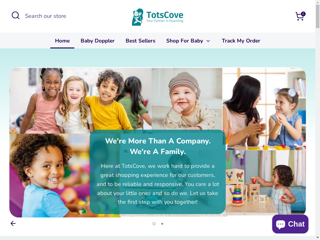 Screenshot of Totscove.com website