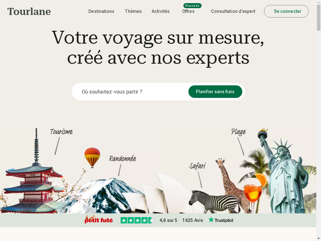 Screenshot of Tourlane.fr website