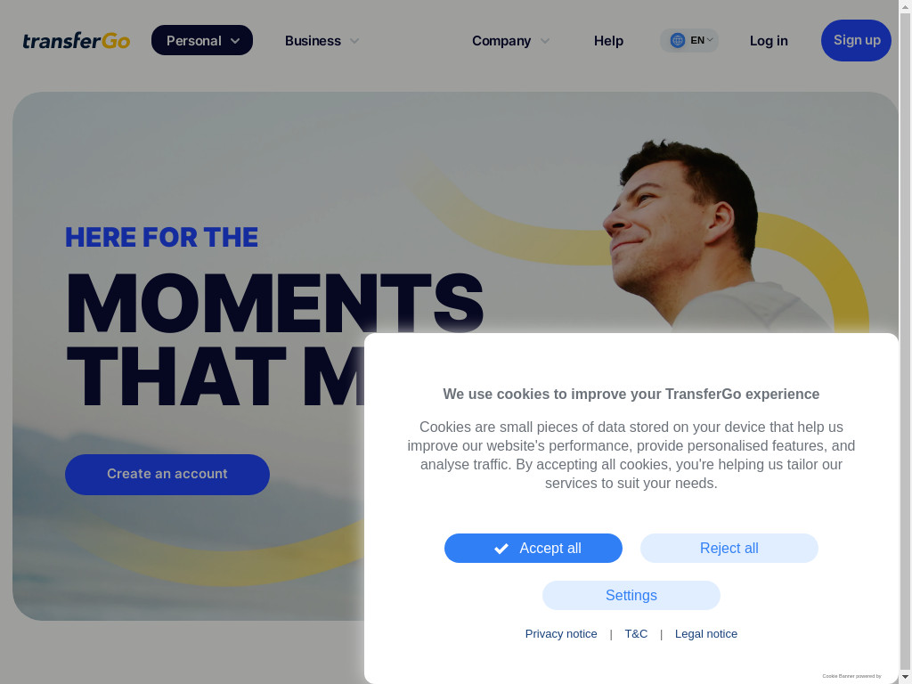 Screenshot of Transfergo.com website