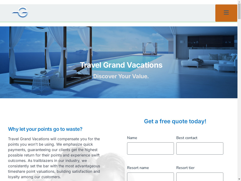 Screenshot of Travelgrandvacations.com website