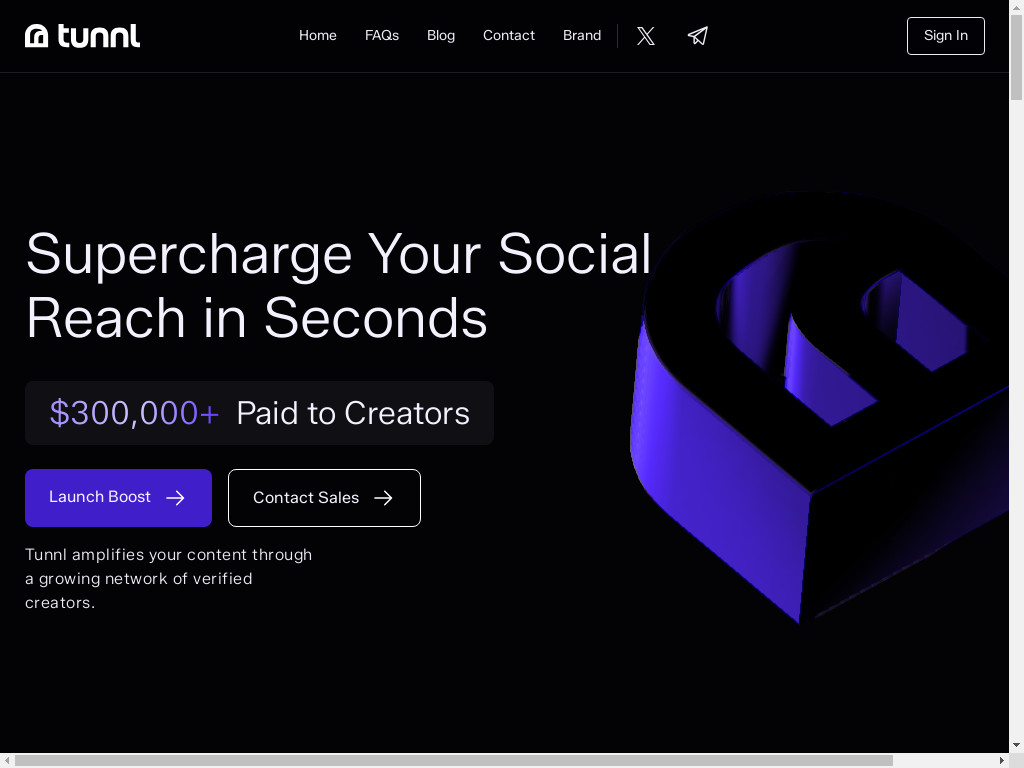 Screenshot of Tunnl.io website
