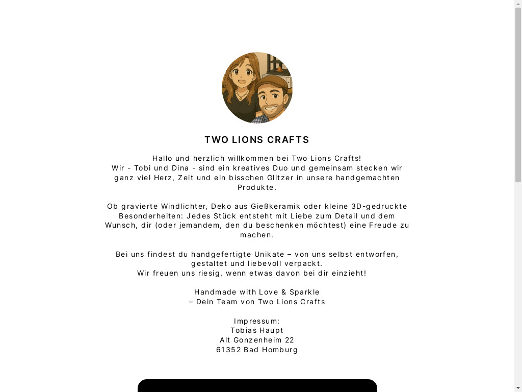 Screenshot of Twolionscrafts.de website