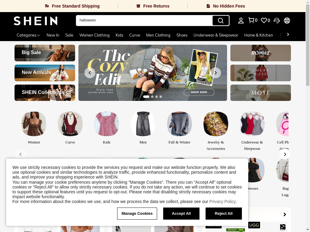 Screenshot of Us.shein.com website