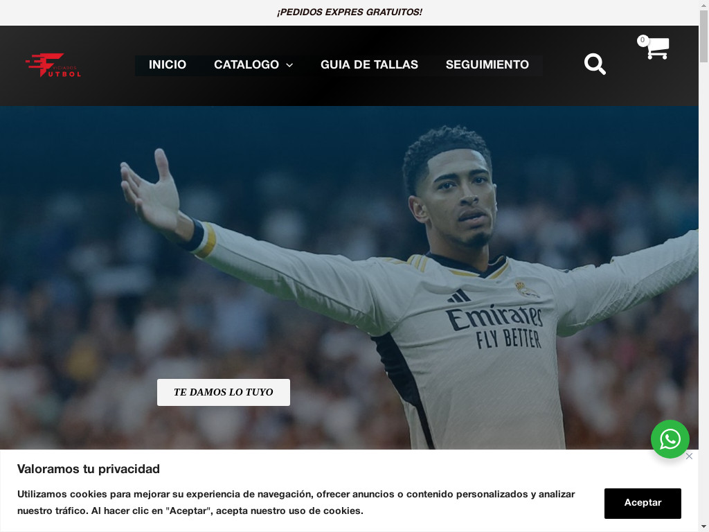 Screenshot of Viciadosalfutbolshop.com website