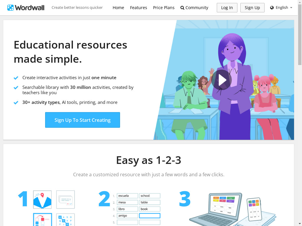Screenshot of Wordwall.net website