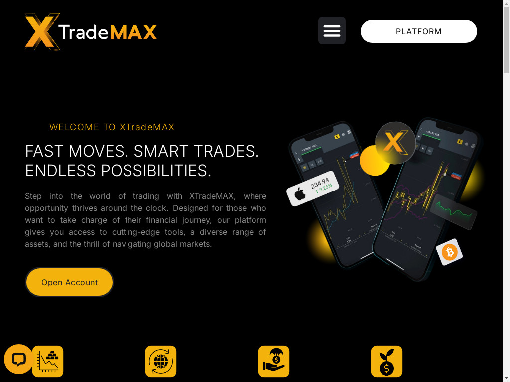 Screenshot of Xtrademax.com website