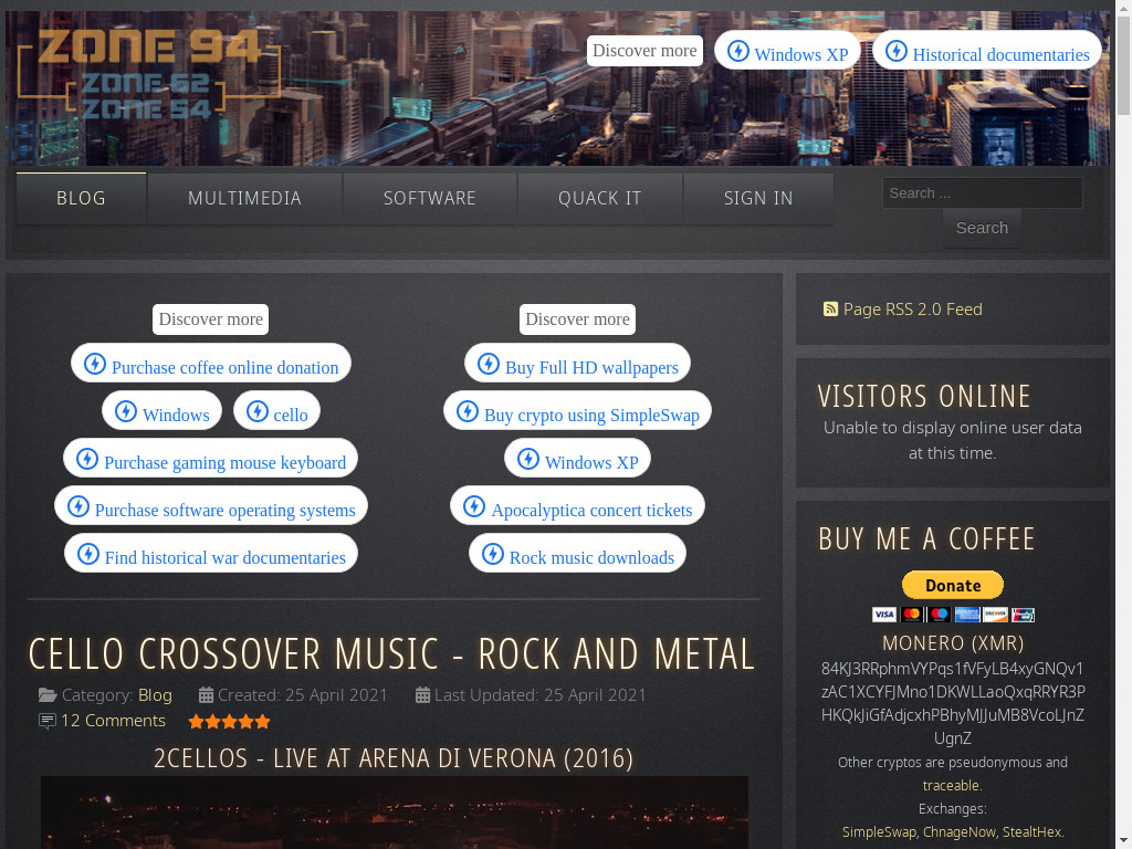Screenshot of Zone94.com website